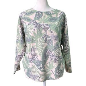 Sioni Zebra Tropical Boat Neck Sweater Green Pullover Novelty‎ Ribbed (Size M)
